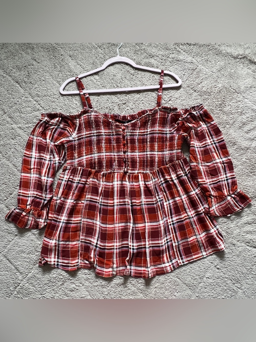 Torrid Babydoll Crinkle Cold Smocked Blouse Cottage Milkmaid Boho Western Sz 0